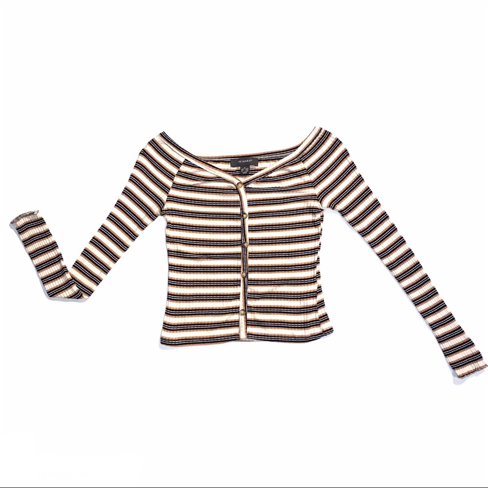 Striped Long Sleeve Crop Top | Primark | Small